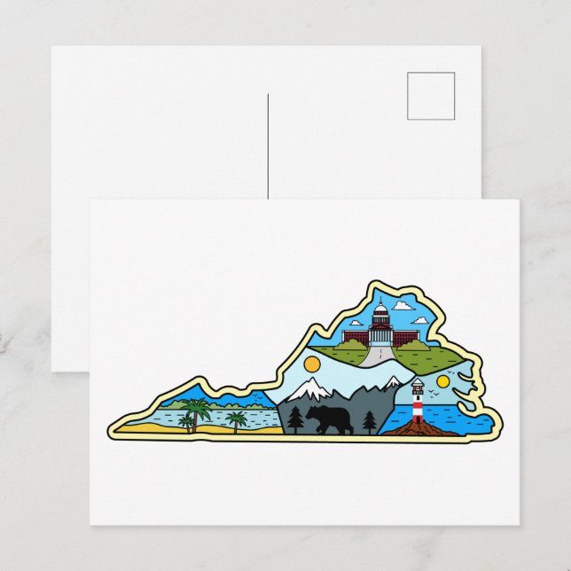 Virginia Karta Chesapeake Charlottesville Lynchbur Vykort (Fram/baksida)