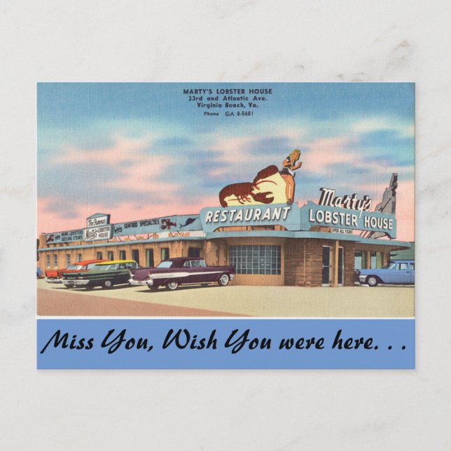 Virginia, Marty's Lobster House, Virginia Beach Vykort (Framsida)