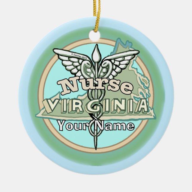 Virginia Nurse Caduceus Julgransprydnad Keramik (Framsidan)