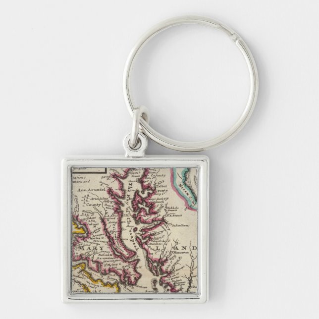 Virginia och Maryland Fyrkantig Silverfärgad Nyckelring (Framsidan)