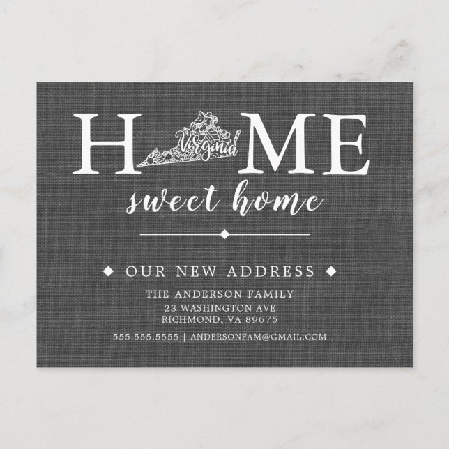 Virginia-postkort för meddelande om statlig Flytta Vykort (Framsida)