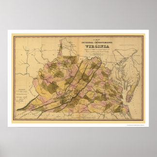 Virginia Railroad & Town Karta 1848 Poster