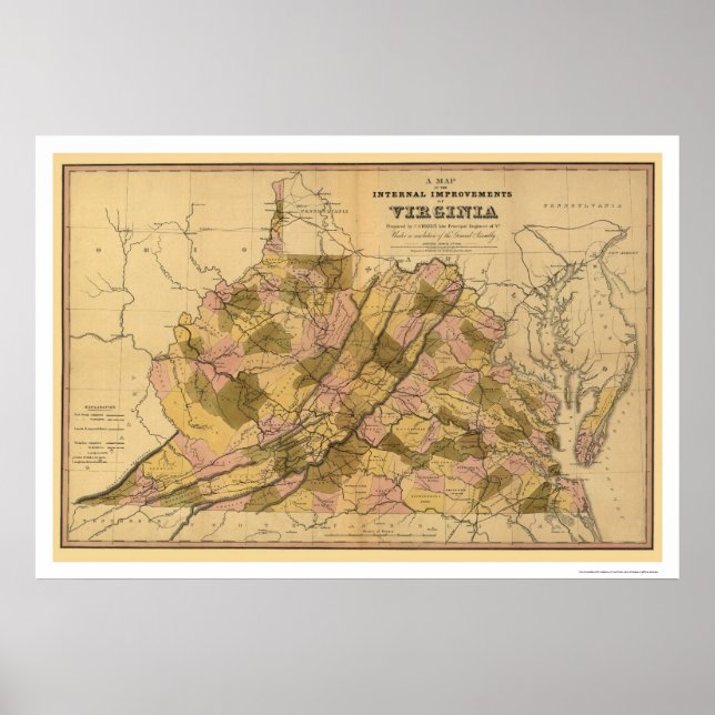 Virginia Railroad & Town Karta 1848 Poster (Framsidan)