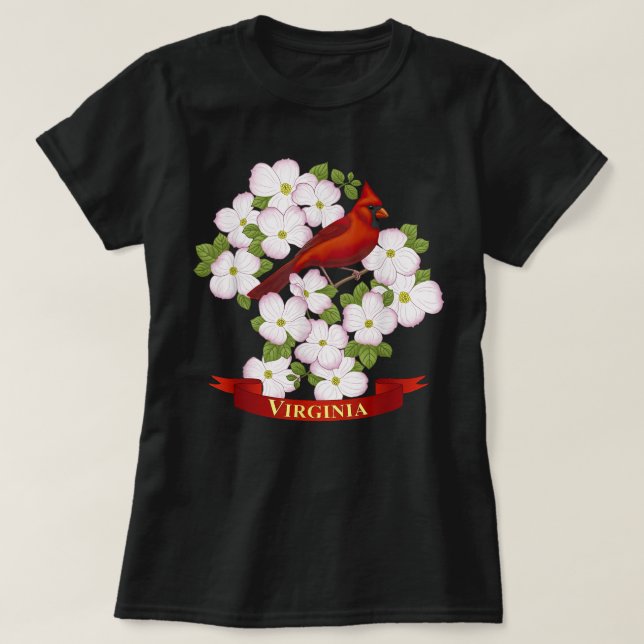 Virginia Red Cardinal State Bird & Rosa Dogwood Fl T Shirt (Design framsida)