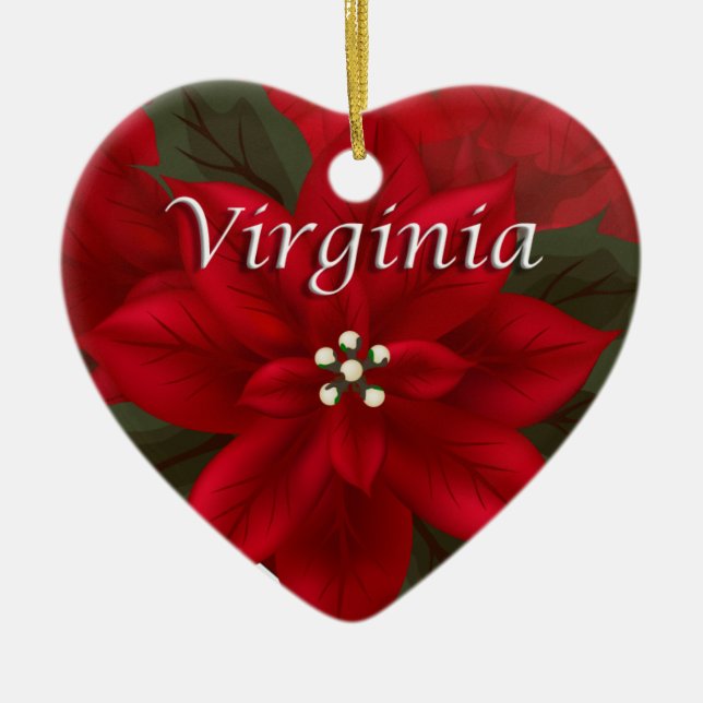 Virginia Red Poinsettia Heart Keepsaké Ornament (Framsidan)