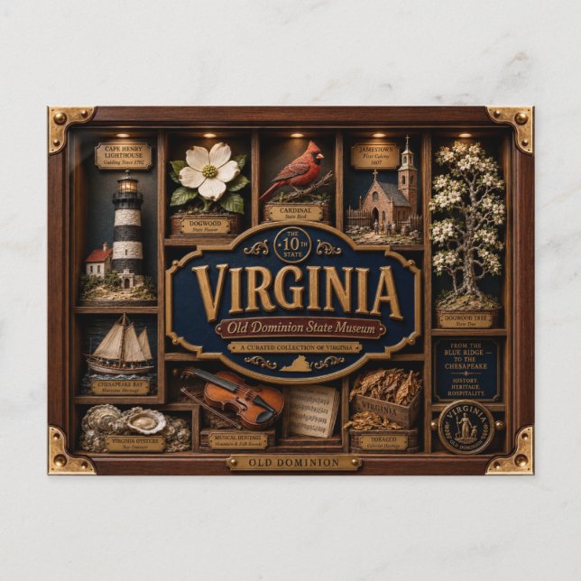 Virginia Shadow Box 3D Figurin Delstat Vykort (Framsida)