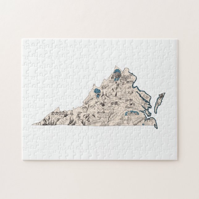 Virginia Shaped Virginian Vintage Bild Karta Pussel (Horisontell)