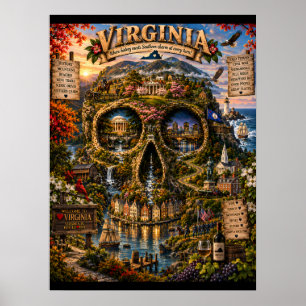 Virginia Skull Art Print State of Mind Poster