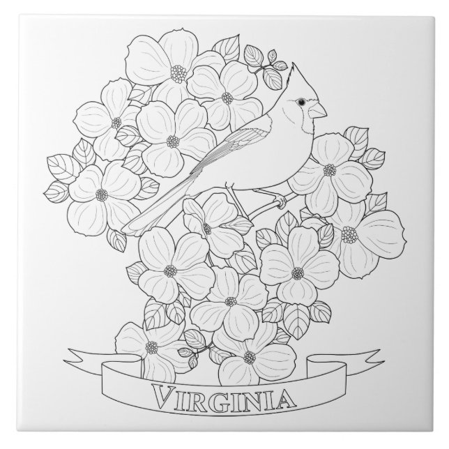 Virginia State Bird and Flower Coloring Page Kakelplatta (Framsidan)