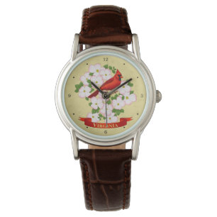 Virginia State Cardinal Bird and Dogwood Flower Armbandsur