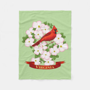 Virginia State Cardinal Bird and Dogwood Flower Fleecefilt