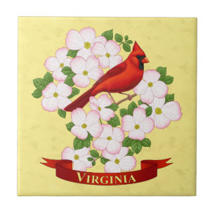 Virginia State Cardinal Bird and Dogwood Flower Kakelplatta