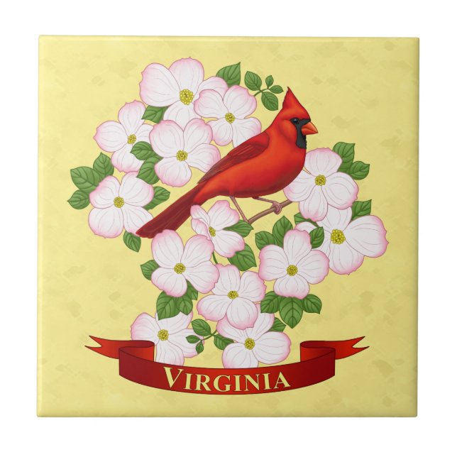 Virginia State Cardinal Bird and Dogwood Flower Kakelplatta (Framsidan)