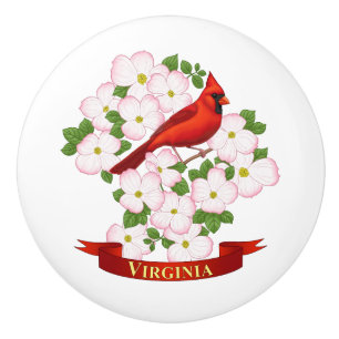 Virginia State Cardinal Bird and Dogwood Flower Knopp