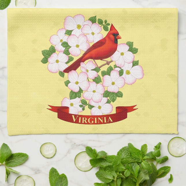 Virginia State Cardinal Bird and Dogwood Flower Kökshandduk (Vikta)