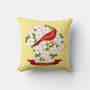 Virginia State Cardinal Bird and Dogwood Flower Kudde