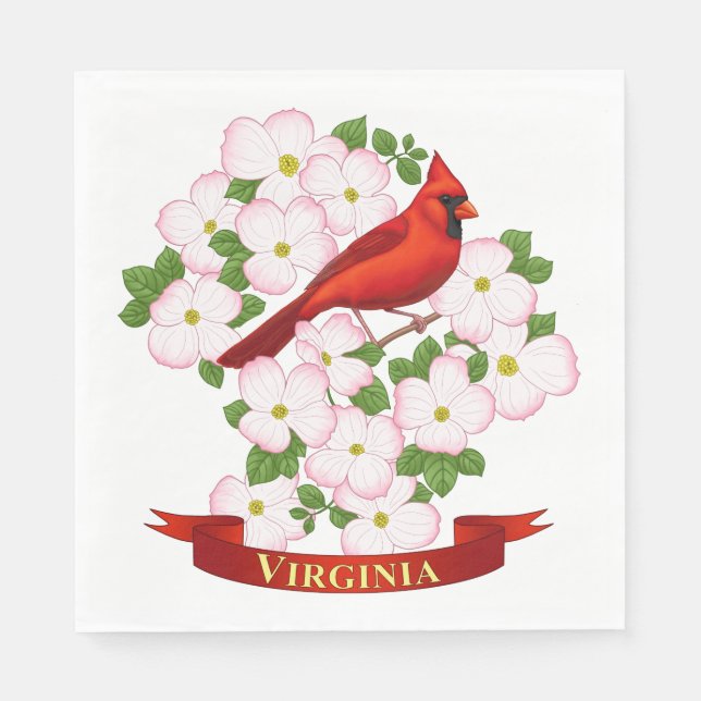 Virginia State Cardinal Bird and Dogwood Flower Pappersservett (Framsidan)