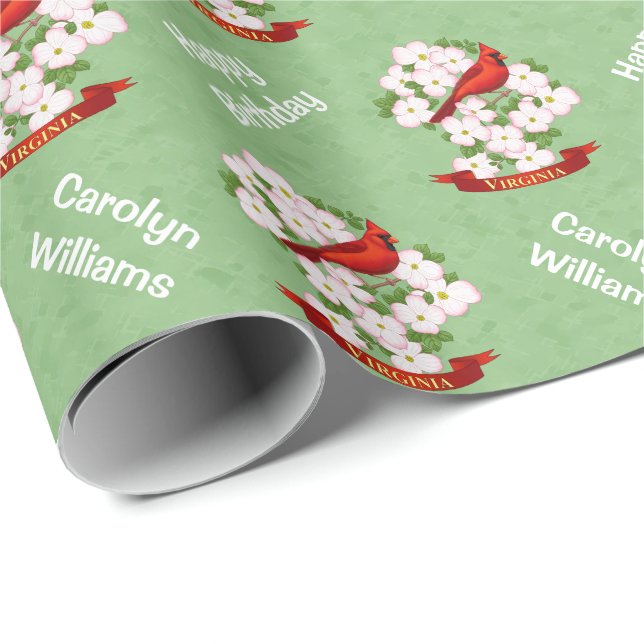 Virginia State Cardinal Bird and Dogwood Flower Presentpapper (Rullad Hörn)