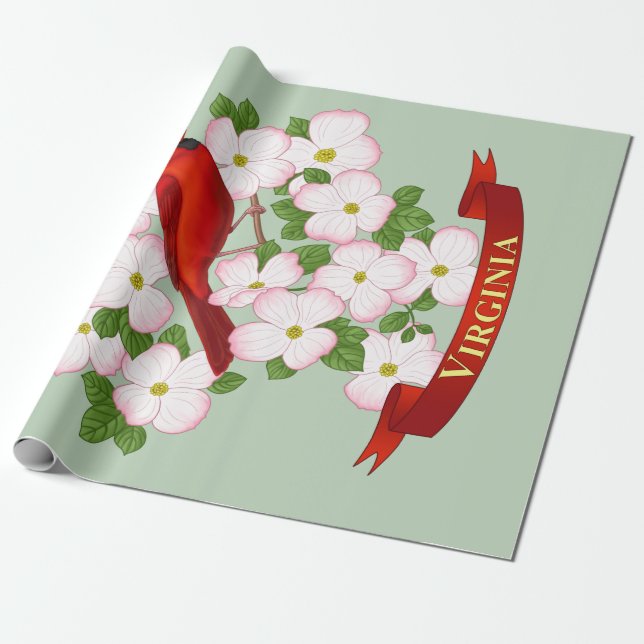 Virginia State Cardinal Bird and Dogwood Flower Presentpapper (Utrullad)