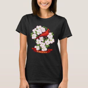 Virginia State Cardinal Bird and Dogwood Flower T Shirt