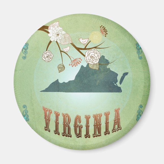 Virginia State Karta - Grönt Magnet (Framsidan)