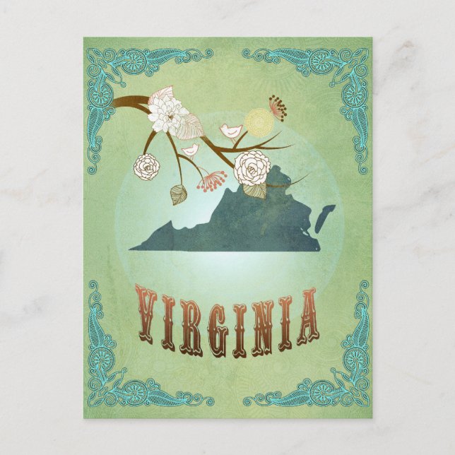 Virginia State Karta - Grönt Vykort (Framsida)