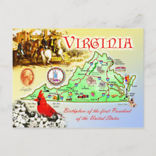 Virginia State Karta Vykort