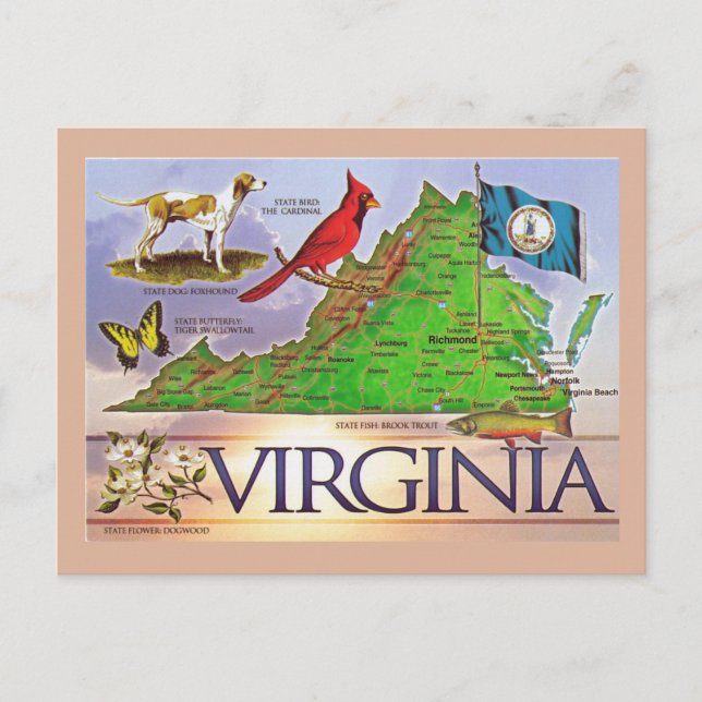 Virginia State Karta vykort (Framsida)