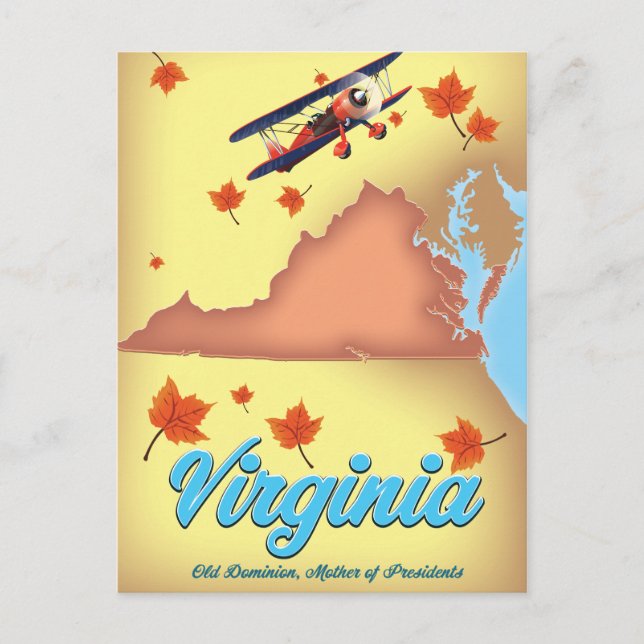 Virginia State retro Travel-affisch karta Vykort (Framsida)