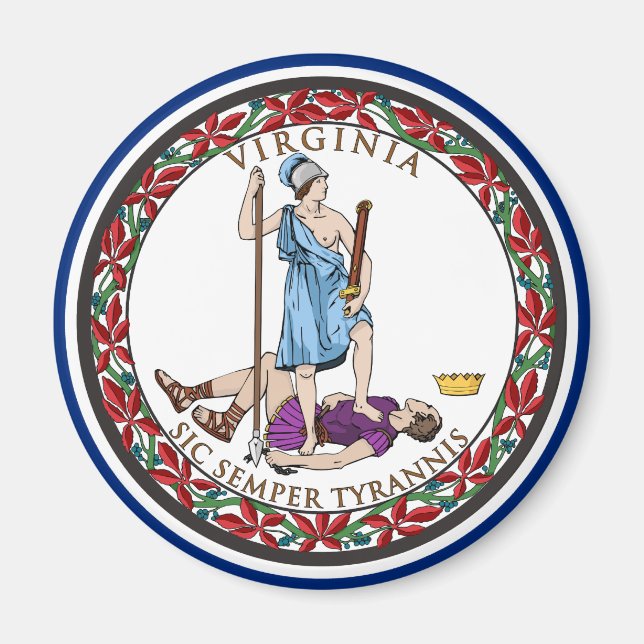 Virginia State Seal, statlig flagga i Virginia Magnet (Framsidan)