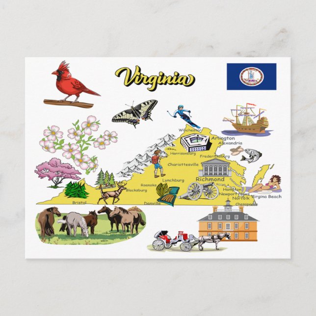 Virginia State-turisten karta Vykort (Framsida)