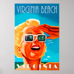 Virginia strand, blond kvinna med solglasögon, vin poster