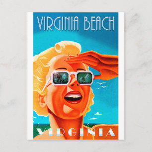 Virginia strand, blond kvinna med solglasögon, vin vykort