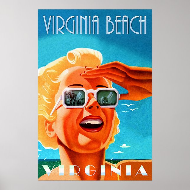 Virginia-strand, blond-solglasögon-kvinna, vintage poster (Framsidan)