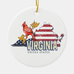 Virginia United Stater Retro State Karta Vintage U Julgransprydnad Keramik