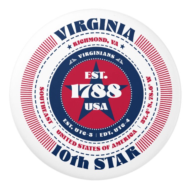 Virginia US State Rött vitt blått Typography Knopp (Framsidan)