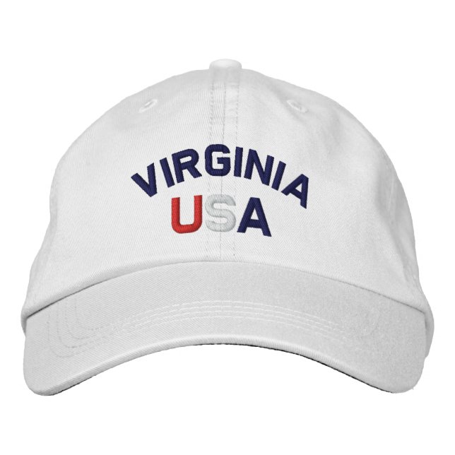 Virginia USA Embroided White Hat Broderad Keps (Framsida)