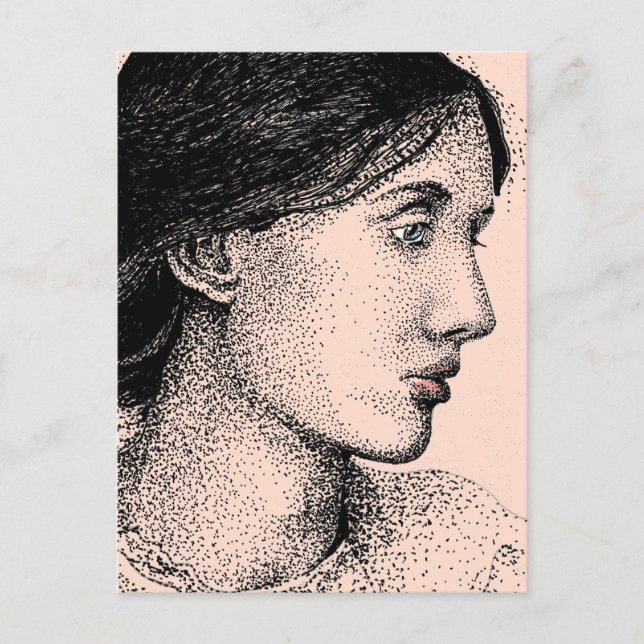 Virginia Woolf bläckteckning färglagd Vykort (Framsida)
