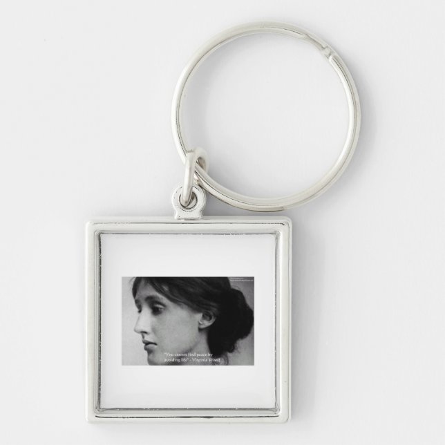 Virginia Woolf "Hitta frid" Visdomspresenter Fyrkantig Silverfärgad Nyckelring (Framsidan)
