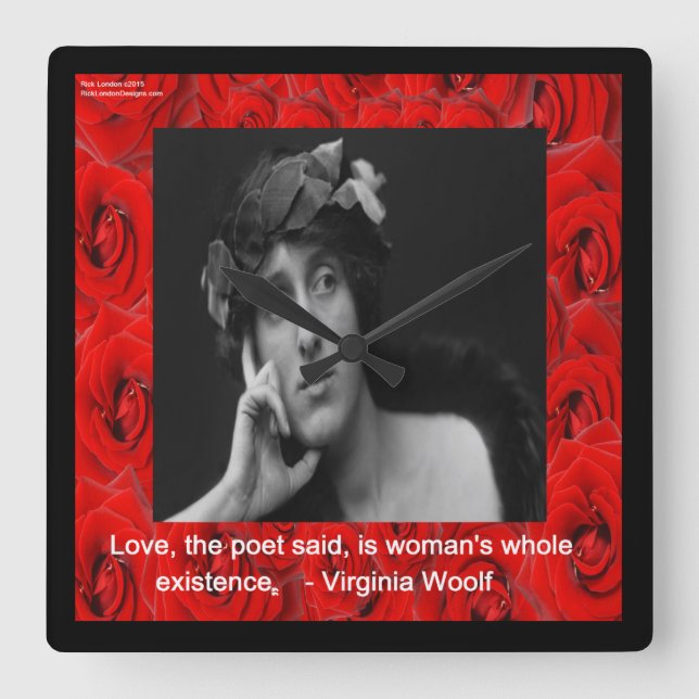 Virginia Woolf & Kärlek Quote Wall Clock Fyrkantig Klocka (Framsida)