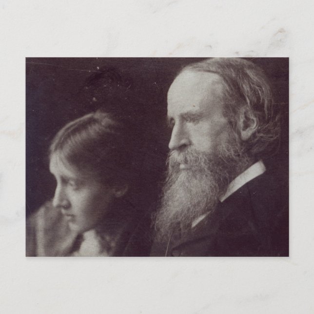 Virginia Woolf och hennes far Herr Leslie Vykort (Framsida)