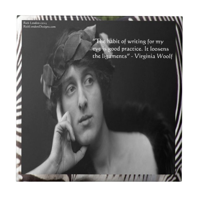 Virginia Woolf W/Zebra ränder Writing Quote Kakelplatta (Framsidan)