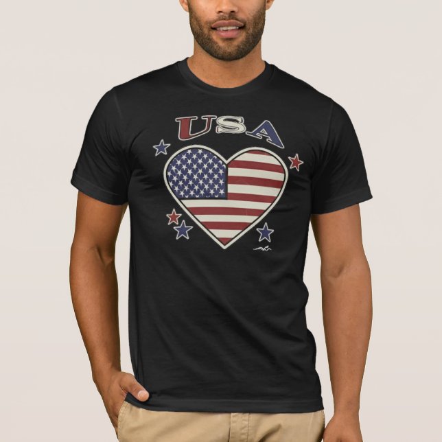 Virginia Wright Heart Flag USA T-Shirt (Framsida)