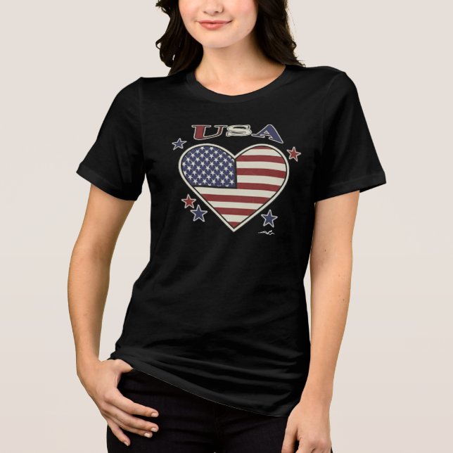 Virginia Wright Heart Flag USA T-Shirt Tri-Blend S (Framsida)