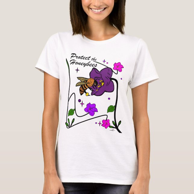 Virginia Wright Skydda Honungsbin Blommig  T Shirt (Framsida)