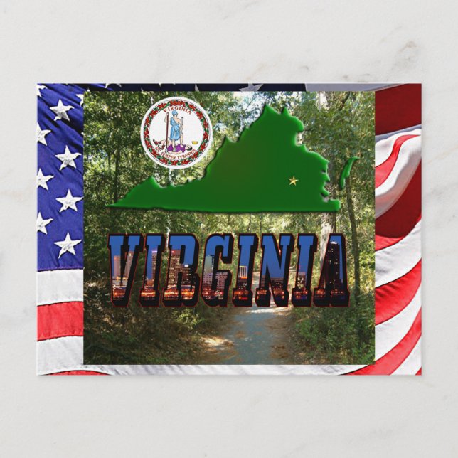 Virginiakarta, statssigill, bildtext vykort (Framsida)
