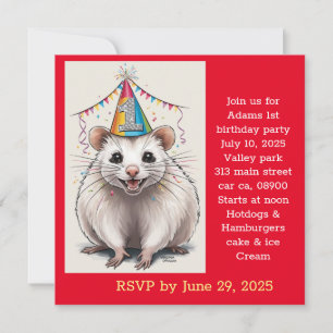 Virginiapossum som bär födelsedags hatt  inbjudningar