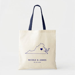 Virgnia Bröllop Welcome Bag Karta Tote, marinblå Tygkasse