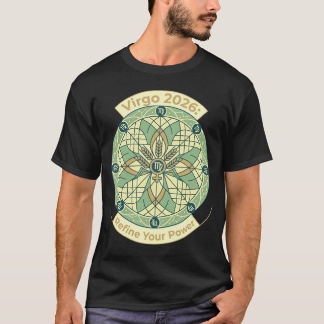 Virgo 2026 Zodiac Mandala | Earth Sign Astrology A T Shirt (Framsida)