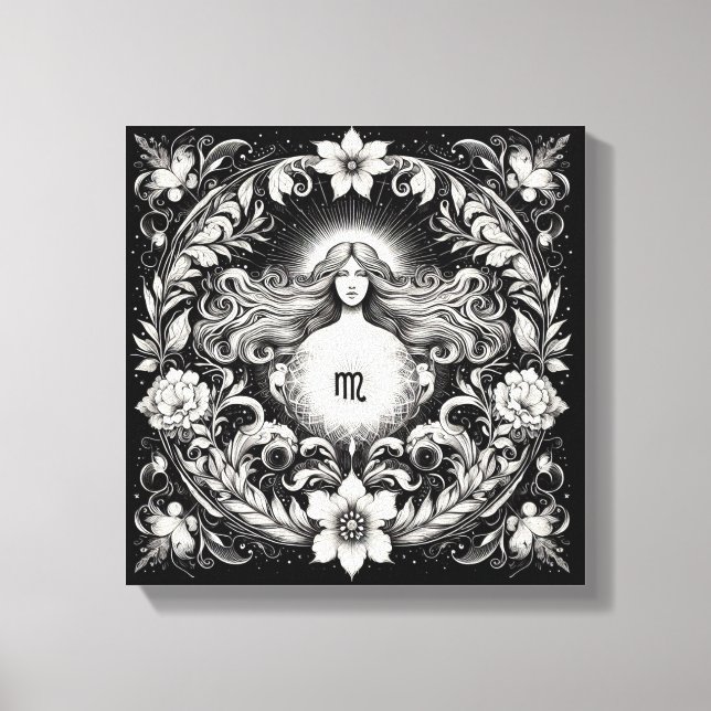 Virgo Botanical Goddess Etching Wall Decor Canvastryck (Framsida)